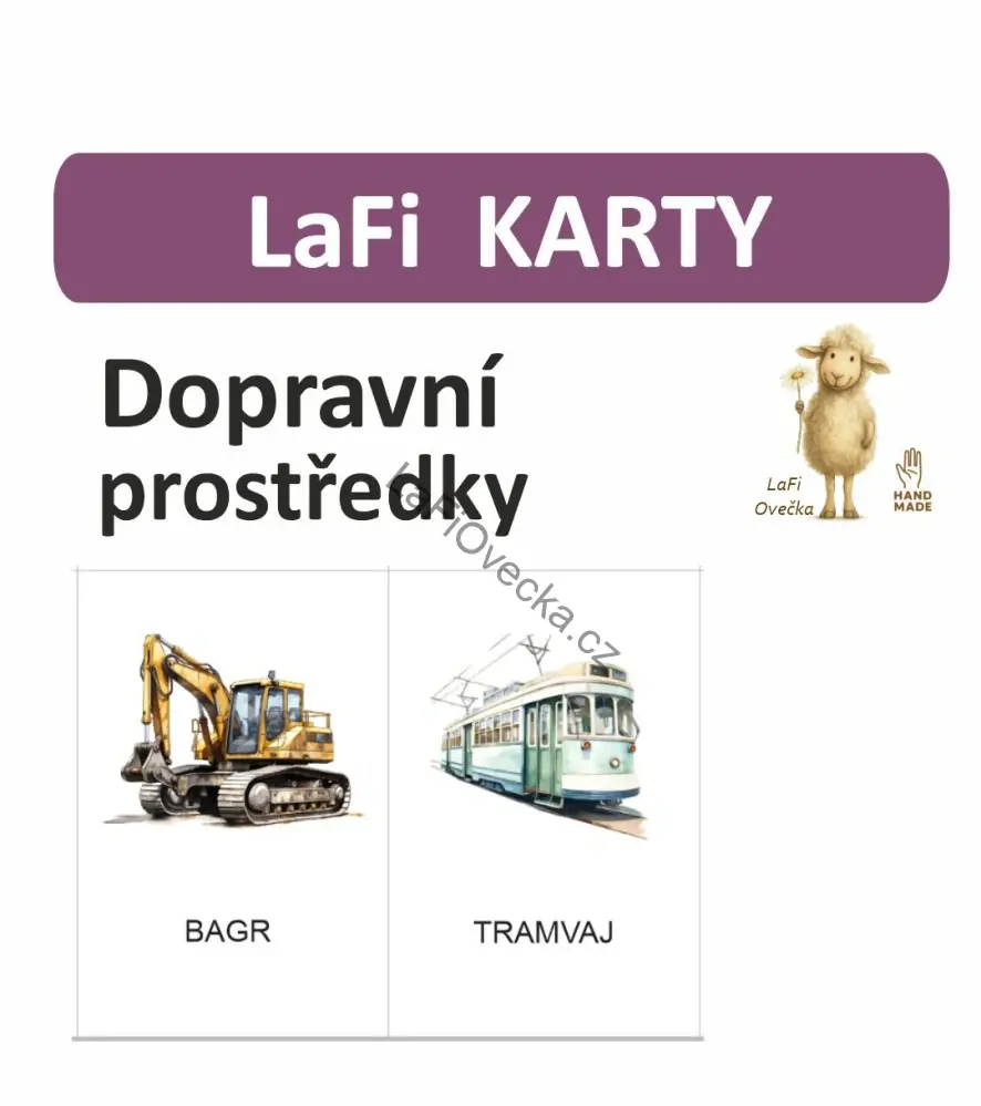 LaFi karty – Dopravní prostředky (20 ks) | Omyvatelné kartičky 10×15 cm | Česká výroba