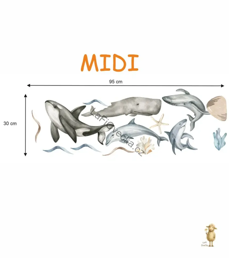 LaFi textilní samolepky na zeď – Velryby a delfíni (podmořský svět) | MIDI / MAXI