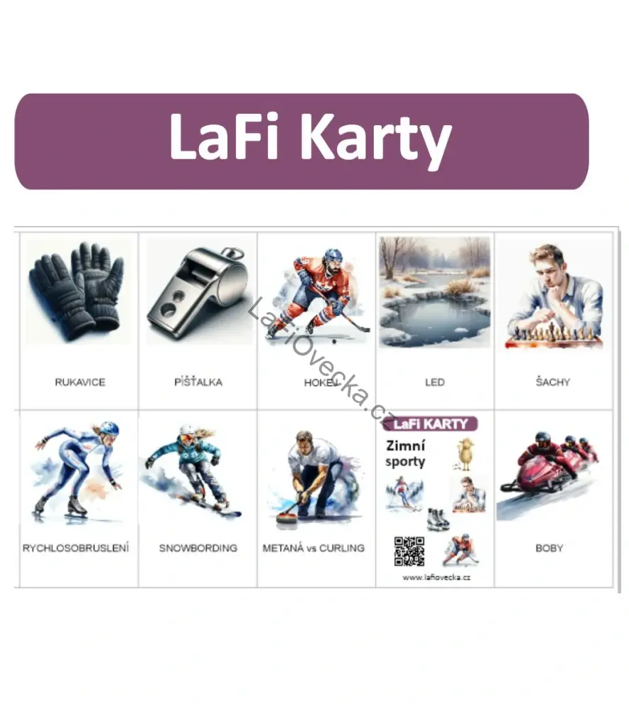 LaFi karty – Zimní sporty (20 ks) | Omyvatelné kartičky 10×15 cm | Česká výroba