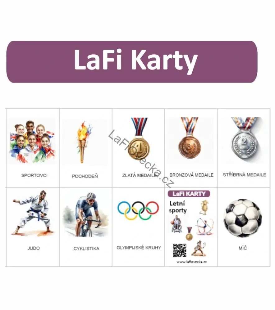 LaFi karty – Letní sporty (20 ks) | Omyvatelné kartičky 10×15 cm | Česká výroba