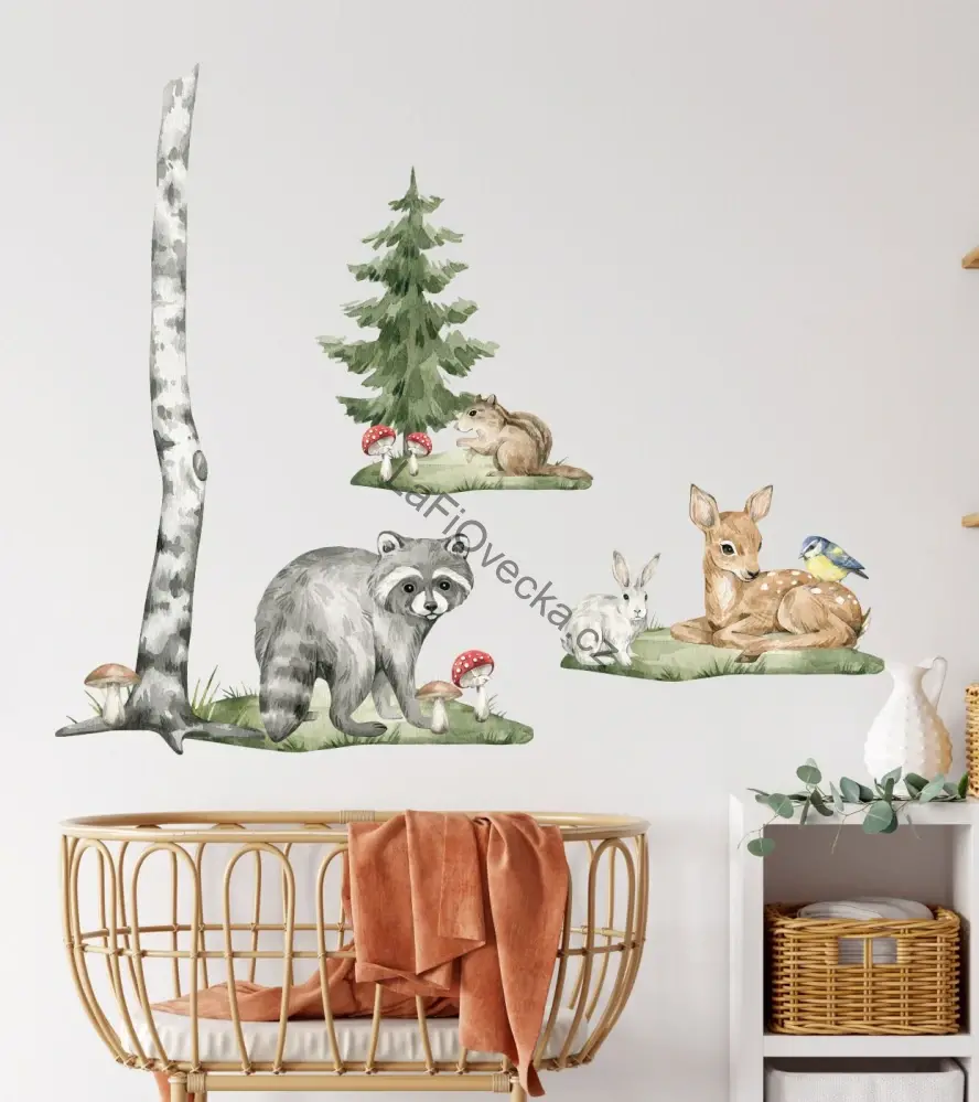 LaFi samolepky na zeď – Lesní zvířátka se stromem (95 × 60 cm)