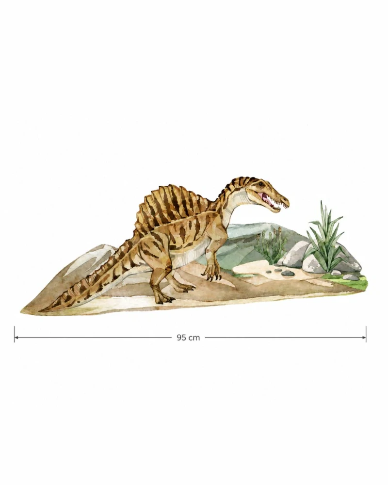Textilní samolepka na zeď – Spinosaurus v pravěké krajině 95×40 cm | LaFiTex