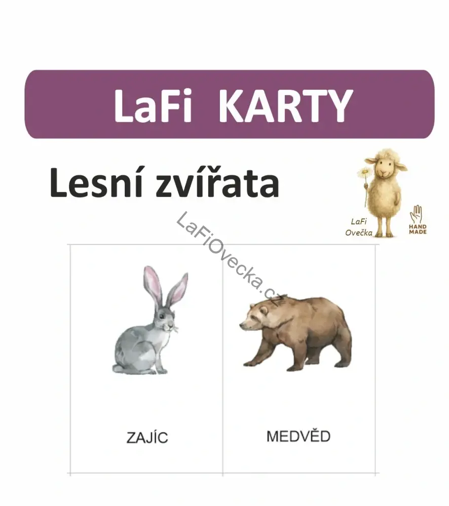 LaFi karty – Lesní zvířata (20 ks) | Omyvatelné kartičky 10×15 cm | Česká výroba