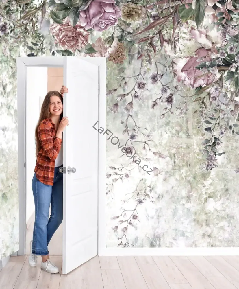 LaFi tapeta na míru – Romantické květy (pudrové růže) | vintage akvarel