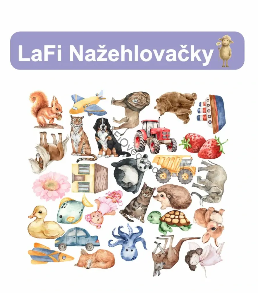 LaFi Nažehlovačky – Velká sada 28 ks „Osobní značky do MŠ“ (cca 10 cm) | Tištěno v ČR