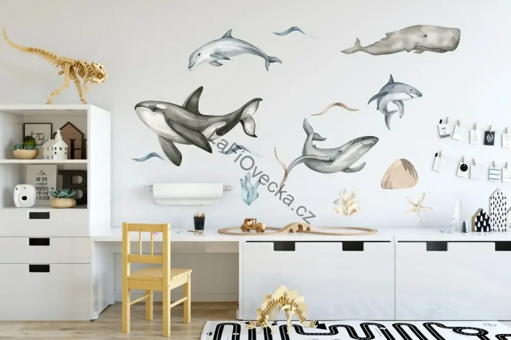 LaFi textilní samolepky na zeď – Velryby a delfíni (podmořský svět) | MIDI / MAXI