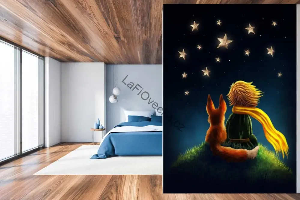 LaFi Ovečka samolepka na zeď – Malý princ a liška pod hvězdami | velkoplošná dekorace na míru