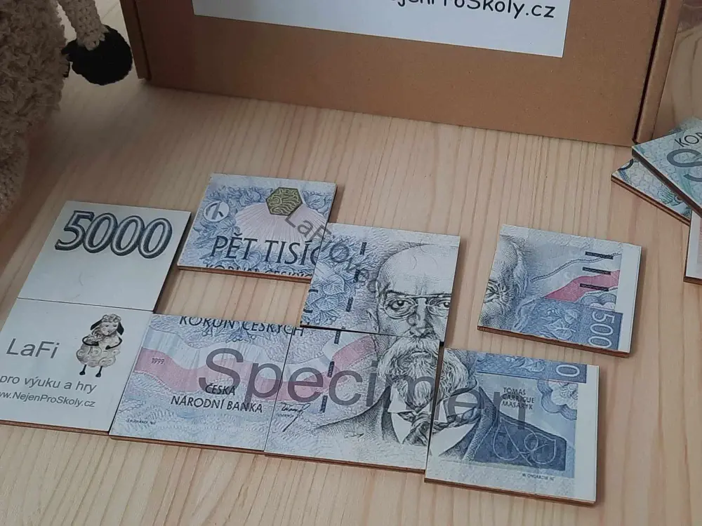 LaFi Dřevěné Puzzle – Peníze (1000, 2000, 5000) | Originální dárek