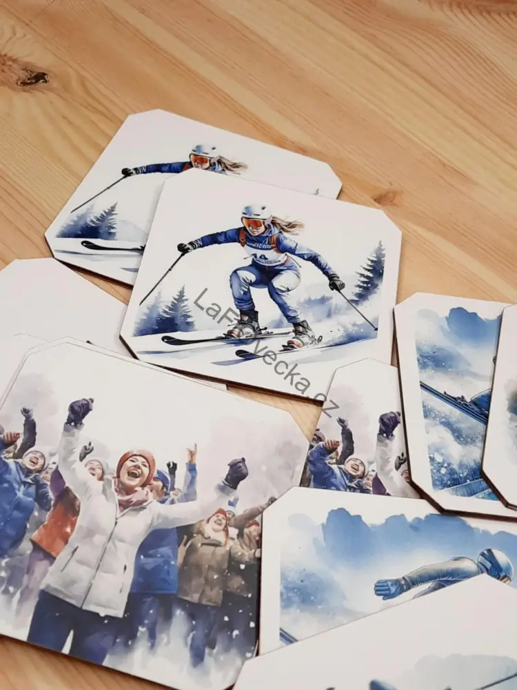 LaFi Dřevěné Pexeso – Zimní sporty (10×10 cm) | Trénink paměti | Česká výroba