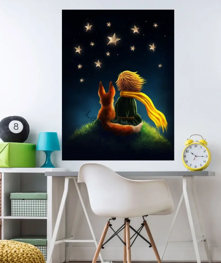LaFi Ovečka samolepka na zeď – Malý princ a liška pod hvězdami | velkoplošná dekorace na míru