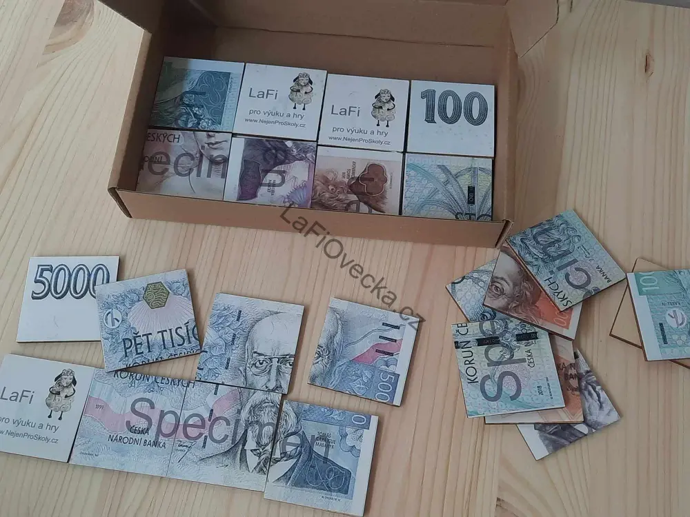 LaFi Dřevěné Puzzle – Peníze (1000, 2000, 5000) | Originální dárek