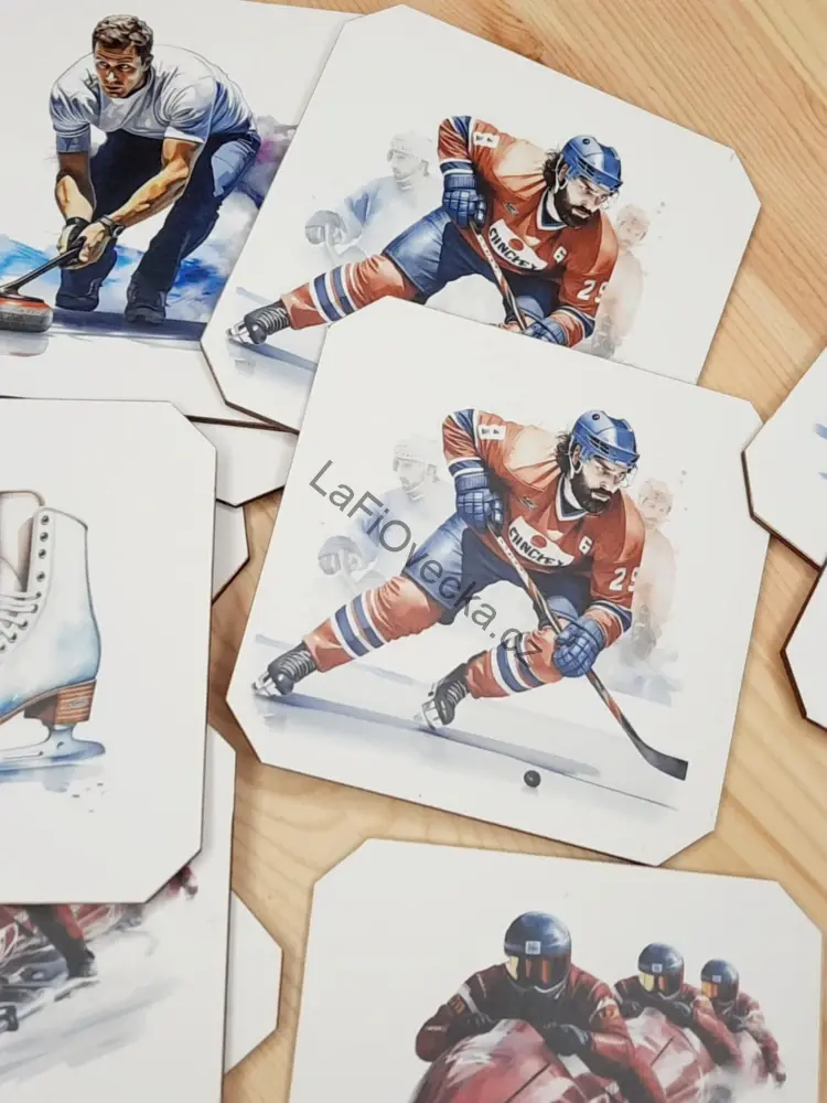 LaFi Dřevěné Pexeso – Zimní sporty (10×10 cm) | Trénink paměti | Česká výroba