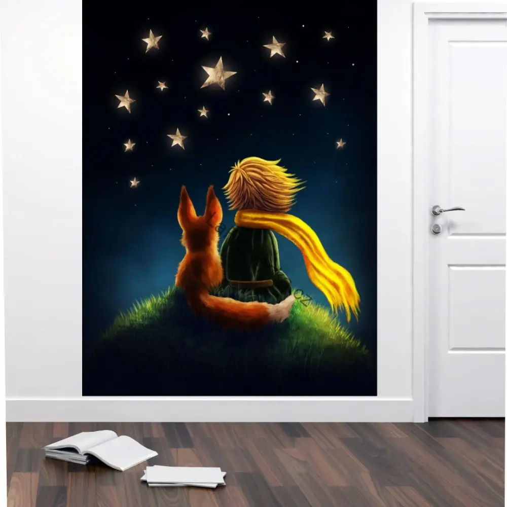 LaFi Ovečka samolepka na zeď – Malý princ a liška pod hvězdami | velkoplošná dekorace na míru