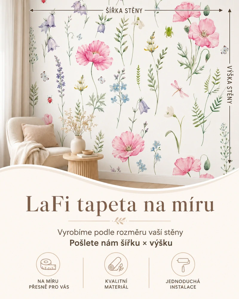 LaFi tapeta na míru – Luční kvítí | dětská květinová tapeta do dívčího pokoje