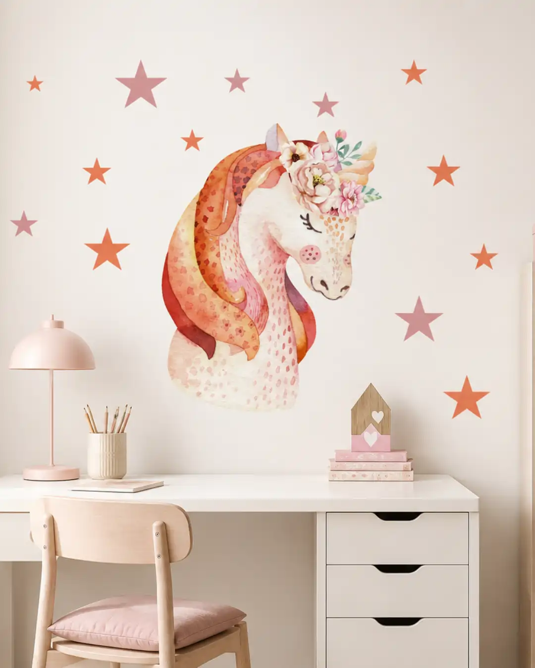 Textilní samolepka na zeď Boho jednorožec s hvězdičkami | LaFiTex (arch 47×50 cm)