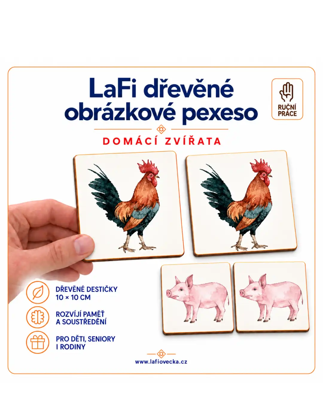 LaFi dřevěné obrázkové pexeso – Domácí zvířata (Kohout)