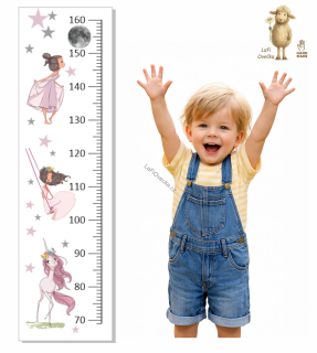 LaFi metr pro děti – Dívka a jednorožec | samolepka na zeď (100×30 cm)