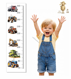 LaFi metr pro děti – Auta, bagry a traktory | samolepka na zeď (100×30 cm)