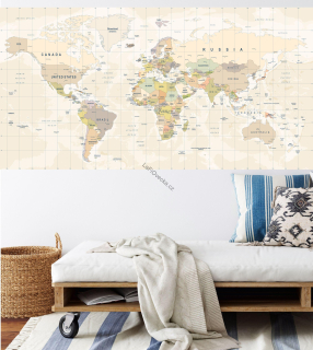 LaFi samolepka na zeď pro děti – Mapa světa: hlavní města (TOP) | textilní bez PVC | 1 díl