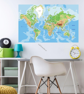LaFi samolepka na zeď pro děti – Geografie mapa světa | textilní bez PVC | 1 díl