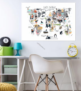 LaFi samolepka na zeď pro děti – Svět zvířat (CZ) skandinávský styl | textilní bez PVC | 1 díl