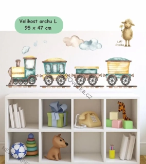 LaFi Ovečka samolepka na zeď – Vláček s vagóny nad postel (105 cm)