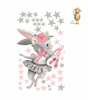 LaFi textilní samolepka na zeď – Zajíček baletka s hvězdičkami (bez PVC, přemístitelná)
