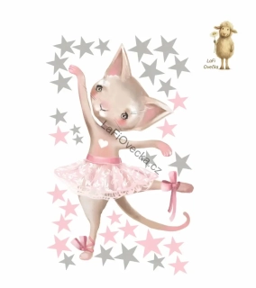 LaFi textilní samolepka na zeď – Kočička baletka s hvězdičkami 