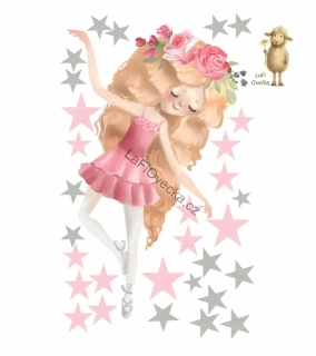 LaFi textilní samolepka na zeď – Baletka s hvězdičkami 