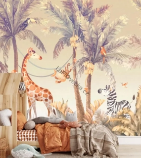LaFi tapeta na míru – Tropická džungle se zvířátky (akvarel)