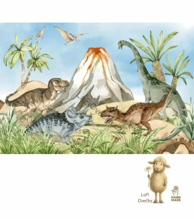 LaFi tapeta na míru – Dinosauři u sopky (akvarel) | pravěk a pterosauři