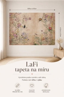 LaFi tapeta na míru – Vintage zahrada (ptáčci a květinový rám) | béžová