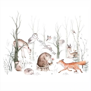 LaFi tapeta na míru – Kamarádi z lesa (lesní zvířátka) | dětský akvarel