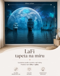LaFi tapeta na míru – Noční oceán (plachetnice a modrý měsíc) | fantasy