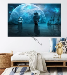 LaFi tapeta na míru – Noční oceán (plachetnice a modrý měsíc) | fantasy
