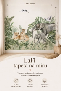 LaFi tapeta na míru – Safari kamarádi (sloní rodinka a lvice s mládětem) | akvarel