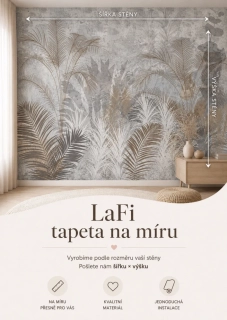 LaFi tapeta na míru – Tropické listy (šedá & zlatohnědá botanika)