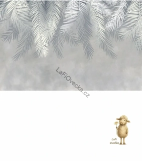 LaFi tapeta na míru – Tropické listy v šedé (palmy na betonové textuře)