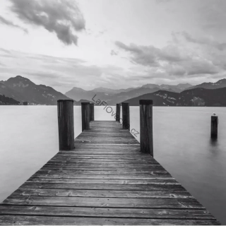 LaFi tapeta na míru – Molo u jezera (černobílá fotografie, klidná ložnice)
