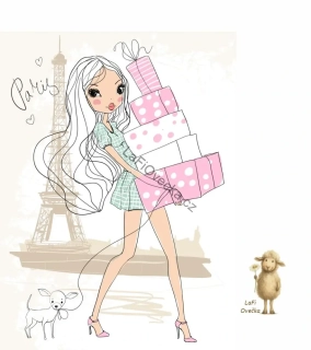 LaFi tapeta na míru – Pařížská dívka (shopping, Eiffelovka, růžová)