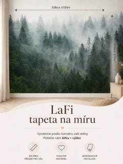 LaFi tapeta na míru – Les v mlze (fototapeta, jehličnatý les)