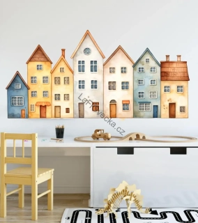 LaFi samolepka na zeď – Sada domečků (pastelové město)