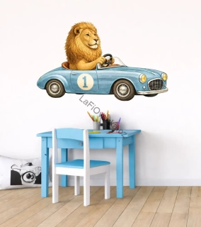 LaFi samolepka na zeď – Lev v modrém autě