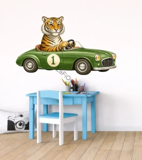 LaFi samolepka na zeď – Tygr v zeleném autě