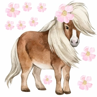 LaFi samolepka na zeď – Poník s růžovými květy | do dívčího pokoje