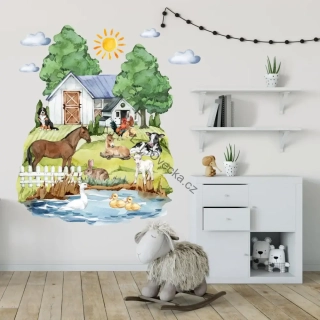 LaFi samolepka na zeď – Statek se zvířátky (120 × 95 cm)