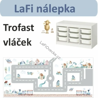 LaFi polep na IKEA TROFAST – Cesty akvarel s vláčkem