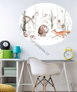 LaFi Ovečka kruhová samolepka na zeď – Lesní zvířátka „Kamarádi v lese“