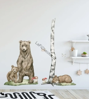 LaFi textilní samolepka na zeď – Medvědí rodinka v lese