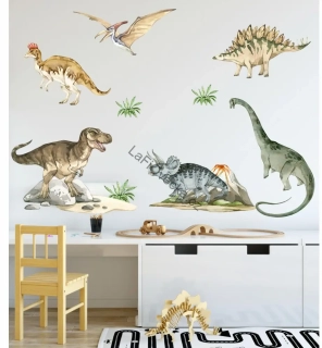 LaFi samolepka na zeď – Dinosauři (sada) | T-rex, Triceratops, Stegosaurus + doplňky
